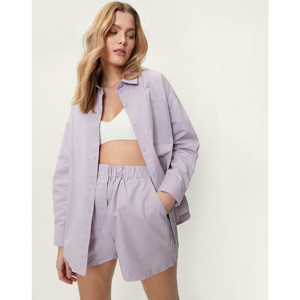 NASTY GAL Women Poplin Oversized Button Down Shirt Size 8 Lilac Long Sleeve NWT